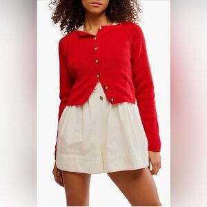 Free People Red Button-Up Cropped Cardigan